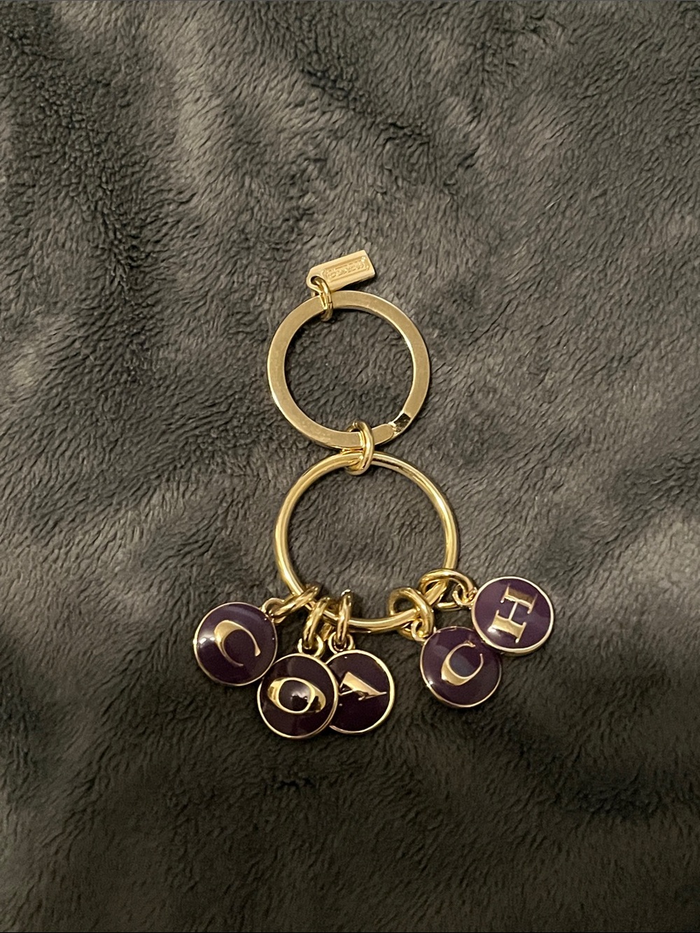 Coach Gold Keyring with Purple Initial Disc Charms